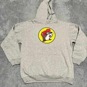 Buc-ees Beaver Pullover Hoodie Mens Medium Sweatshirt Gray Graphic